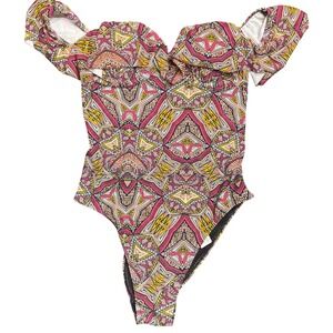 Abercrombie & Fitch One Piece Swimsuit Small Tribal Gold Metallic Push Up Cheeky